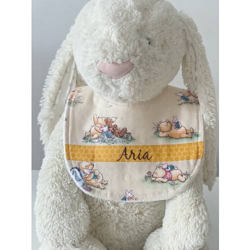 Personalised Winnie the pooh baby bibs, Birthday bibs, soft bibs, baby shower gift, absorbent cotton bib, neutral baby bibs, luxury bibs