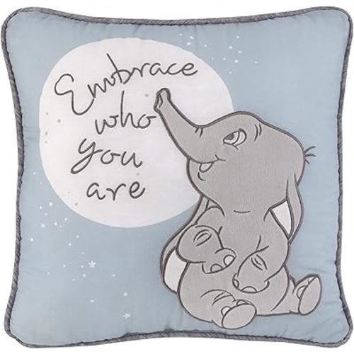 NoJo Disney Dumbo Sweet Little Baby Light Blue and White Embrace Who You are Applique Decorative Pillow