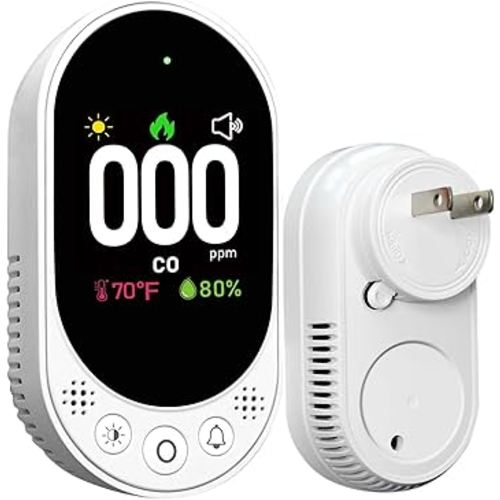 Plug-in Carbon Monoxide Detector with Digital Color Display CO Detector for CO, Temperature & Humidity, 85dB Loud Alert, Self Test Function vetouch CO Detector, for Home, Bedroom, Kitchen, RV