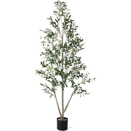 Olive Trees Artificial Indoor, 5FT Tall Faux Olive Tree with Moss and Planter, Artificial Plants Indoor with Realistic Silk Leaves and Lifelike Fruits, Fake Tree for Home Office Living Room Decor