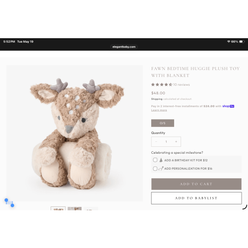 FAWN BEDTIME HUGGIE PLUSH TOY WITH BLANKET