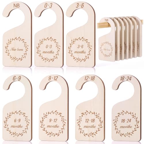Patelai 7 Pieces Wooden Baby Closet Dividers Boy Girl, Natural Wood, Blank | Baby Clothes Dividers for Closet Wooden Hanging UV Double-sided Size from Newborn Infant to 24 Months for Home Nursery