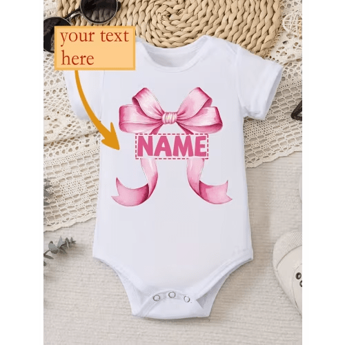 baby romper custom name personalized bow letter print soft - Temu