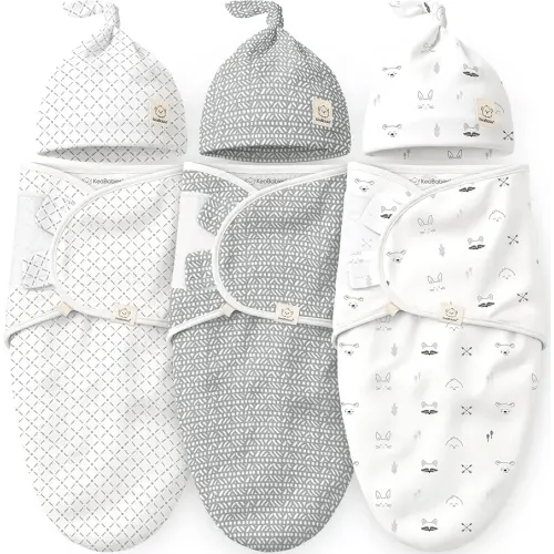 3pk Organic Swaddles for Newborns Girls, Boys & Hats (Nordic, 0-3M)