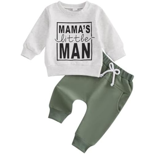FOCUSNORM Toddler Baby Boy Fall Outfit Mama's Boy Letter Embroidery Sweatshirt Top Elastic Pants Set Cute 2pcs Winter Clothes