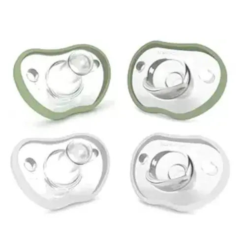Nanobebe Baby Pacifiers 0-3 Month - Orthodontic, Curves Comfortably with Face Contour, Award Winning for Breastfeeding Babies, 100% Silicone, Baby Registry Gift 4pk, Sage/White