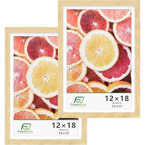 FrameWorks 2-Pack, 12x18 Matted to 11x17 Picture Frame, Natural Oak – Classic Wooden Photo Frame with Tempered Glass, Modern Matte Finish for Prints, Posters, Certificates & Wall Decor – Gallery-Ready