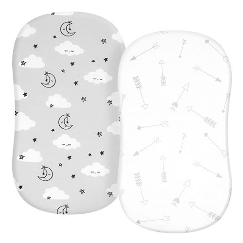TILLYOU Bassinet Fitted Sheets for Baby Boy Girl, Universal Fit for Cradle Oval Rectangle Hourglass Mattress, 2-Pack Gray Clouds - Grey Clouds - 33x16x4 inch