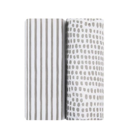 Ely's & Co. Baby Fitted Waterproof Bassinet Sheet Set 100% Combed Jersey Cotton Taupe Stripes & Splash 2 Pack