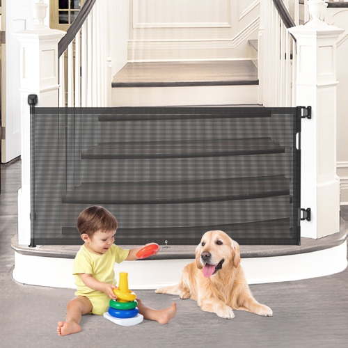 BEBANG Retractable Baby Gate 71" Extra Wide, 2 Installation Modes, Retractable Dog Gate for Doorways Stairs Hallways Indoor and Outdoor, Black