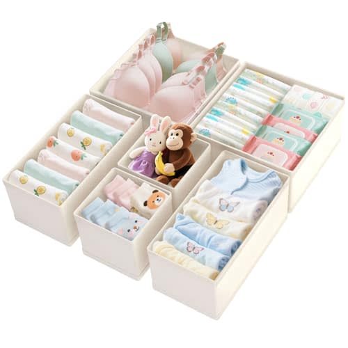 Drawer Organizer Clothes 6 Pack, Dresser Closet Organizers For Baby Clothes Underwear, Sock Beige