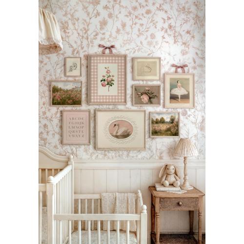 Pink Nursery Art Set: Vintage-Inspired Girls Room Decor (Digital Download