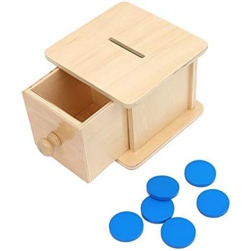 Adena Montessori Infant Toddlers Coin Box Montessori Toys for 6-12 Months Babies 1 Year 2 Year Old (Typical Coin Box)