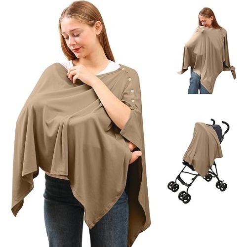 Nursing Cover for Breastfeeding- Viscose from Bamboo Ribbed Covers for Baby Breast Feeding, Full Coverage Privacy, Soft & Breathable Nursing Covers, Multi-Use Shawl Car Seat Cover