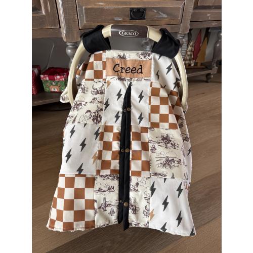 Baby Car Seat Canopy Cover - Custom Patchwork Cowboy Wild West - Baby Boy - Baby Shower Gift Set