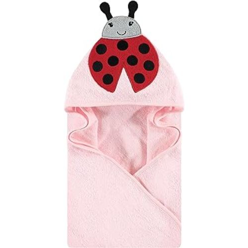 Hudson Baby Unisex Baby Cotton Animal Face Hooded Towel, Pink Ladybug, One Size