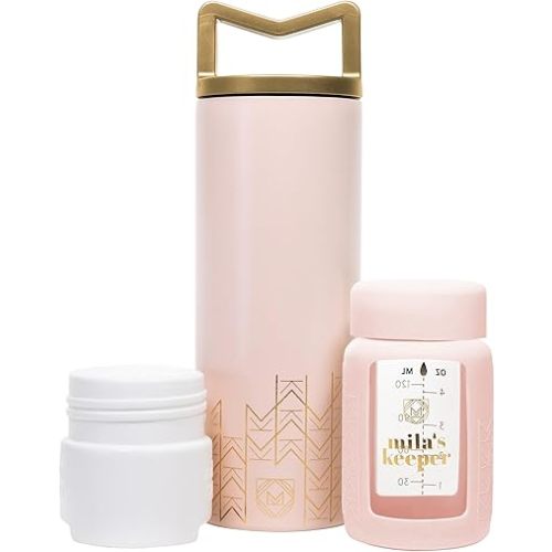 Mila's Keeper Portable Insulated Breast Milk Cooler Set | 20 Hr Storage | Cooler, Breast Milk Storage Bottle & Ice Pack for Travel | Fits Leading Pumps | Wide Neck Pink Sands