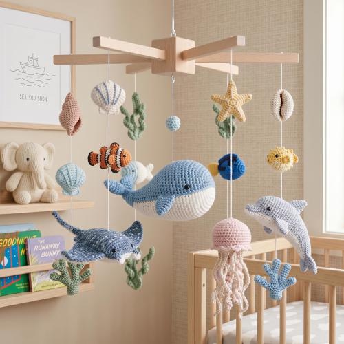 Handmade Ocean Theme Baby Mobile, Crochet Sea Themes Animals Nursery Decor Baby Mobile, Crochet Nursery Decor, Sea Animals Baby Shower Gift