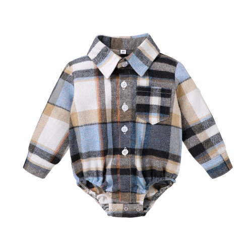 Younger Tree Newborn Baby Boy Girl Flannel Shirt Long Sleeve Button Down Plaid Shirts Romper Clothes Outfits for 0-3 Months