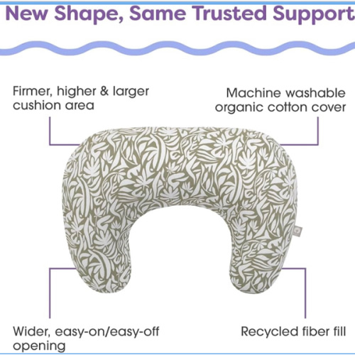 Boppy Nursing Pillow - Ergonomic Bottle & Breastfeeding Pillow, Higher, Firmer & Larger, Water-Repellent with Washable Organic Cotton Cover, Baby Safety Alliance Verified - Green Cut Out Leaves