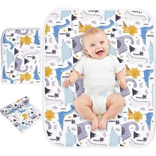 Baby Changing Pad, Diaper Changing Mat for Dresser, Changing Table, Travel, 100% Cotton Surface, Breathable & Waterproof, Shower Gift for Newborn Boys, Extra Large 24" x 30" Blue Dinosaur