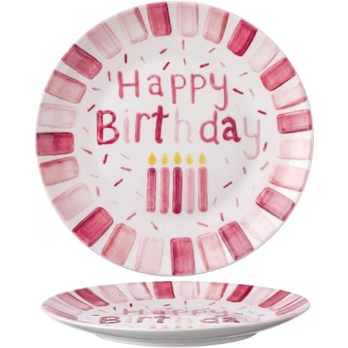 Jinei Pink Birthday Plate Ceramic Special Time It's Your Day Ceramic Decorative Candle Plate Gift for Girl Birthdays Anniversaries Weddings Engagement Family Tradition Keepsake Decoration