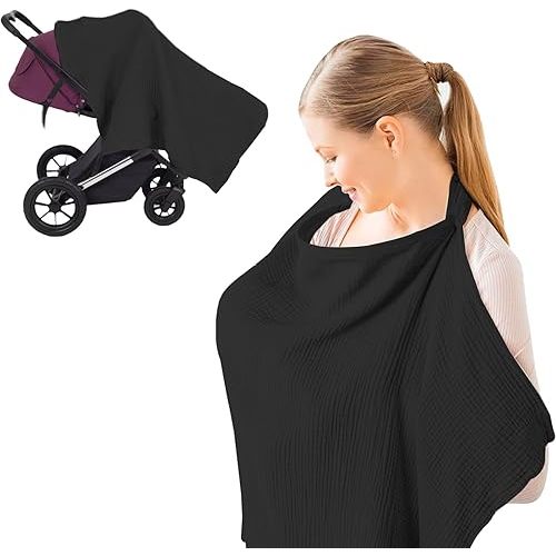 Breastfeeding Nursing Cover, 100% Cotton Nursing Scarf cover Mother Nursing Apron, (black)
