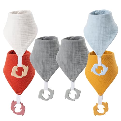 Baby Bandana Drool Bibs 6-pack - 100% Cotton Baby Bibs with Teether for Teething