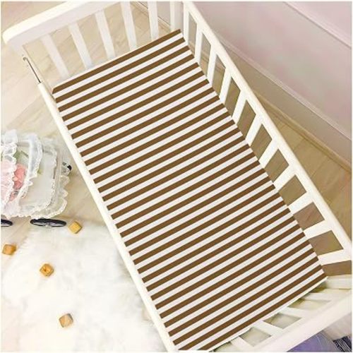 Brown Stripes Fitted Crib Sheets for Boy Girl Breathable Pack N Play Sheets Soft Baby Playard Mattress Covers 52 * 28 * 9 in