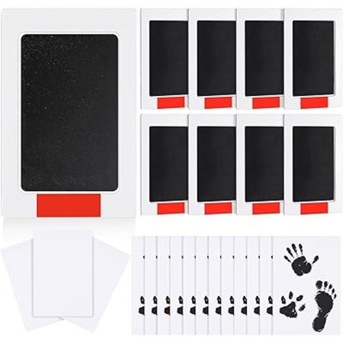Jetec 8 Set Inkless Baby Footprint and Handprint Kit, Clean Touch Ink Pad for Baby Hand and Footprints, Dog Paw Print Kit with Ink Pads and Imprint Cards for Newborns Babies Pets Gifts (Black)