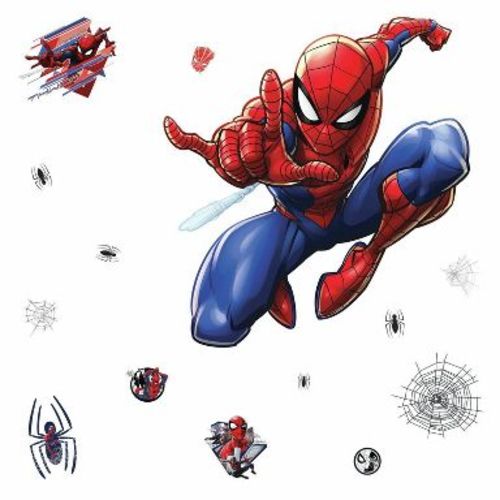 Spider-Man Giant Peel and Stick Kids' Wall Decals - RoomMates: Marvel Vinyl, Repositionable, Spiderman Bedroom Decor, 18 Pieces