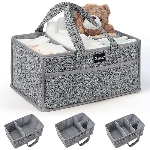 URMYWO Diaper Caddy Organizer - Portable Baby Diaper Caddy with Handle, Large Nursery Organizer Storage Basket for Newborn Essentials, Baby Registry Must Have Shower Gift for Home and Car Travel