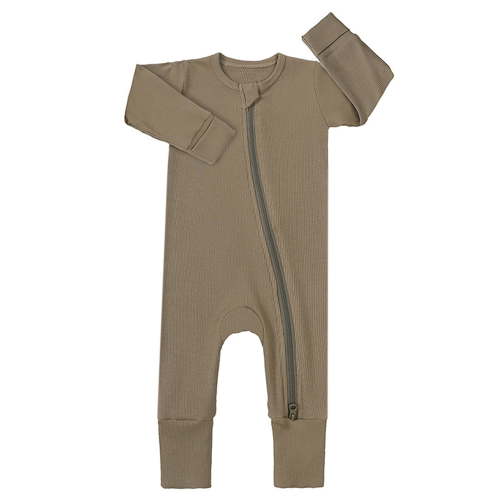 ENFLASH Unisex Baby 2 Way Zipper Footless Pajamas Ribbed Bamboo Viscose Long Sleeve Footed Sleepers Sleep 'N Play