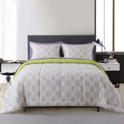 Mainstays 7-Piece Reversible Bed in a Bag with Laundry Tote, Modern Geo, King