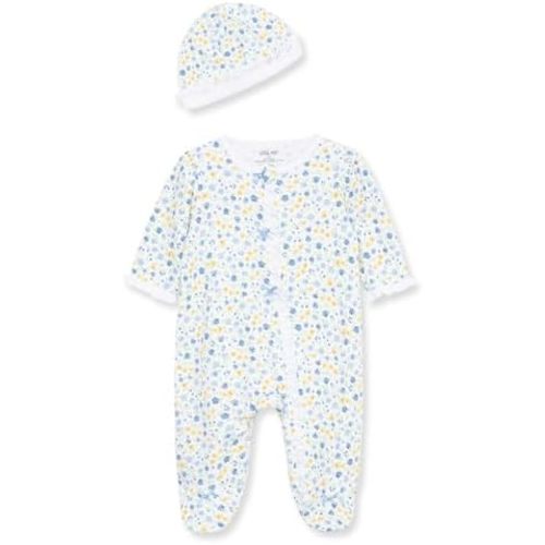 9M size, Little Me Clothes for Baby Girls 100% Cotton Scratch-Free Tag Footed One-Piece Romper and Hat Sleeper Set