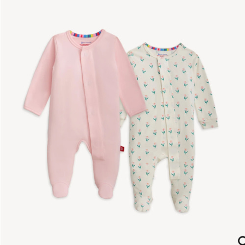Magnetic 2-Pack Footie, violet/ soft petal pink, 0-3M