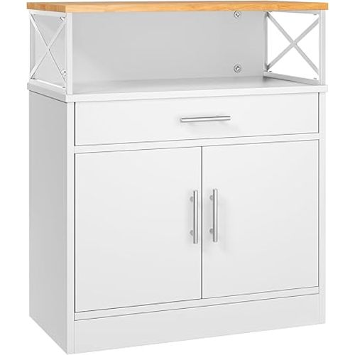 Shintenchi Kitchen Buffet Cabinet with Adjustable Shelf, Modern Kitchen Storage Cabinet,Farmhouse Coffee Bar Cabinet（White）