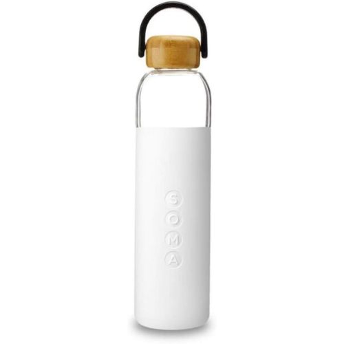 SOMA Glass Water Bottle with Silicone Sleeve, BPA-Free, White, 25oz