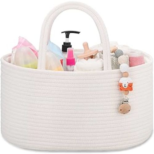 COMSE Baby Diaper Caddy Organizer, Car Caddy, Diaper Change Organizer, Gift Baskets Empty, Portable Tote Bag with Divider, Baby Shower Gifts Newborn Essentials Registry Must Have, White