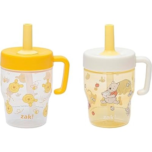 Zak Designs Disney Winnie the Pooh Capri Toddler Tumbler For Travel or At Home, 10oz 2-Pack Durable Plastic Sippy Cups With Handle and Leak-Proof Design are Perfect For Kids (Pooh & Friends)