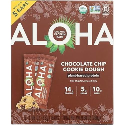 ALOHA Organic Plant Based Protein Bars, Chocolate Chip Cookie Dough, 1.98-Ounce Bars, (Pack of 5)