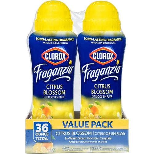 Clorox Fraganzia Laundry Scent Booster Crystals in Citrus Blossom Scent - Scented In-Wash Freshener Beads for Fresh, Clean, Great Smelling Clothes and Linens, 18 Oz - 2 Pack