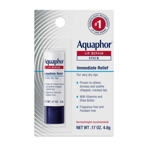 Aquaphor Lip Repair Balm Stick for Dry Chapped Lips with Shea Butter, 0.17 oz