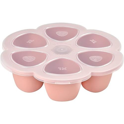 Beaba Multiportions Premium Quality Silicone Baby Food Freezer Tray with Clip-on Lid, Baby Food Storage Container Ice Cube Tray Maker, Made in Italy, Rose, 5 Ounce
