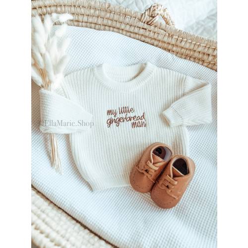 Christmas Outfit Baby Boy, Gingerbread Man, Knit Sweater Romper, Holiday Photoshoot Sweater, Embroidered Baby Shower Gift Infant Toddler