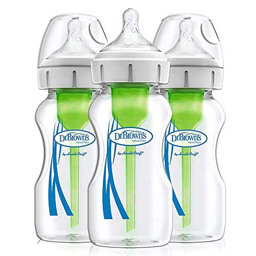 Dr. Brown's Anti-Colic Options+ Wide-Neck Glass Baby Bottle, 9 oz, 3-Pack | Clinically proven to reduce colic, glass bottles with Level 1 slow flow nipple, 0m+, BPA-free