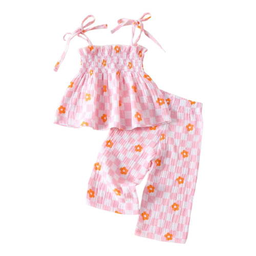 Zanarzt Infant Baby Toddler Girls Clothes Sleeveless Camisole Linen Pants Set Baby Summer Outfits Toddler Girl Clothes Pink,9-12 Months