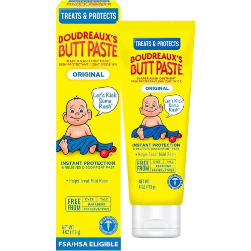 Boudreaux's Butt Paste Original Diaper Rash Cream, Diaper Cream for Baby, Fast Relief from Mild Discomfort, Pediatrician-Recommended Brand, 4 oz Tube