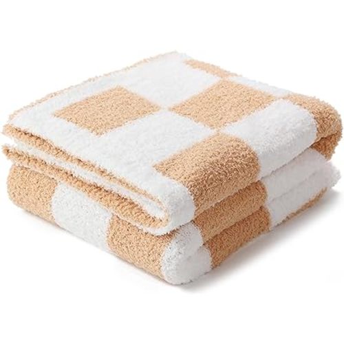 Checkered Microfiber Reversible Blanket, Fluffy Fuzzy 3D Chessboard Grid Toddler Blanket, Ultra Soft Gingham Plush Blankets for Newborns Infants and Toddlers 30''x40'' (Cider)