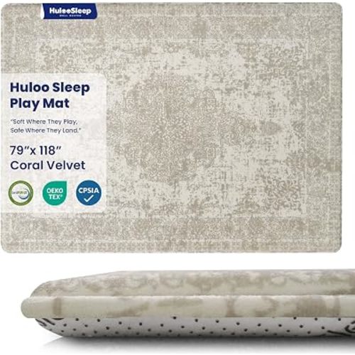 Baby Play Mat for Floor - 79x118 Inches 1.3" Thick Elasti-Foam Playpen Mat for Toddlers Infant Kids, Water-Repellent Nursery Rug, Non-Slip Backing Safe for Crawling & Tummy Time, Nain